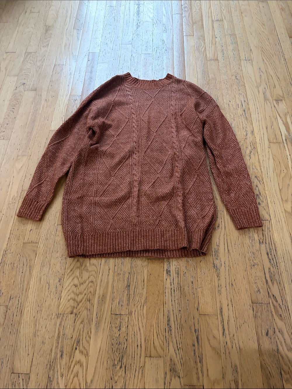 Women's Crewneck Cable Knit Sweater Dress - Rust